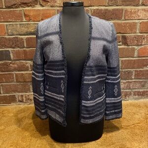 Ann Taylor Loft navy and white‎ open front vintage style woven suit jacket coat